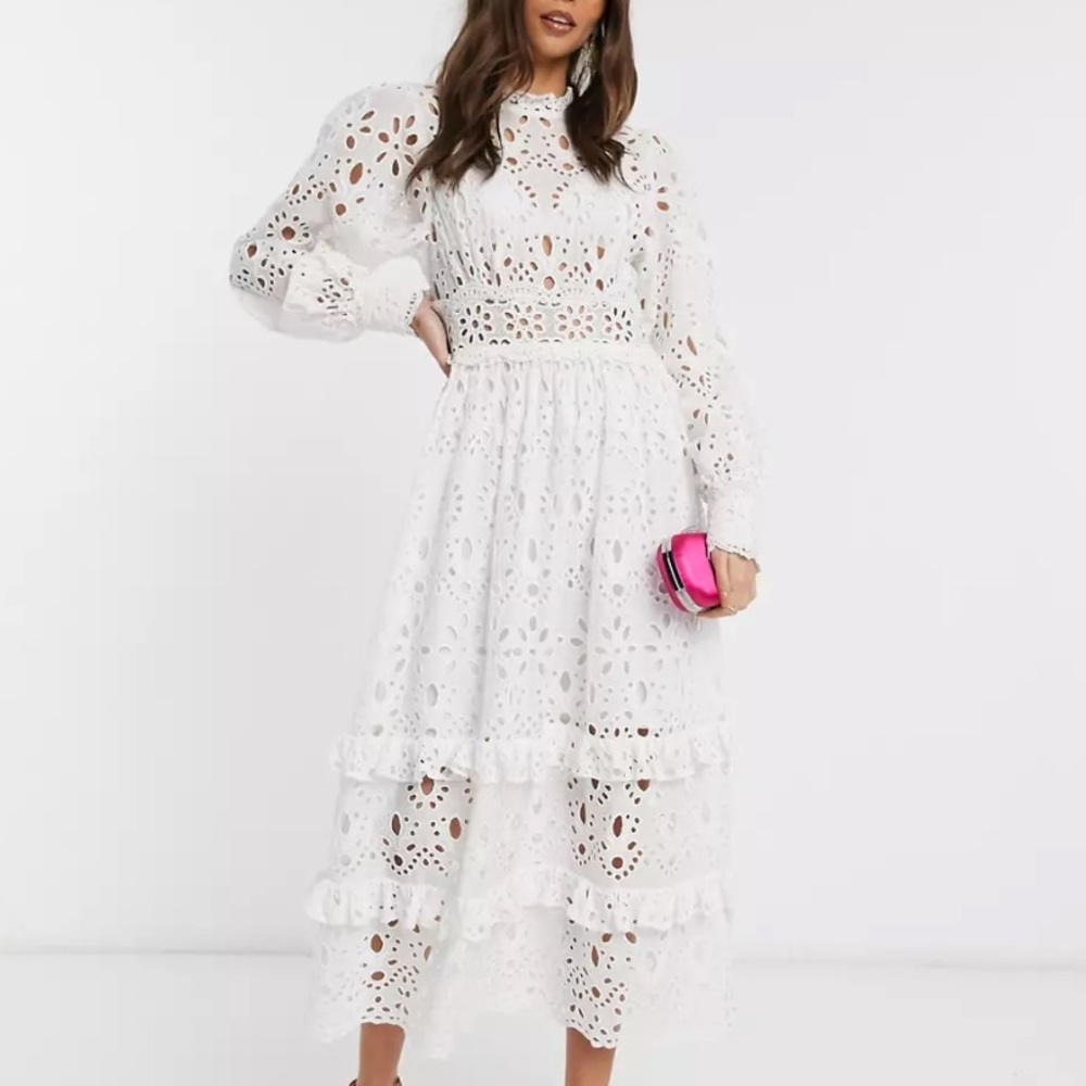 ASOS EDITION broderie midi dress with balloon sleeves
